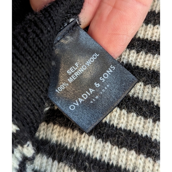 Ovadia & Sons Black White Striped 100% Merino Wool Sweater Size Medium - Picture 6 of 8
